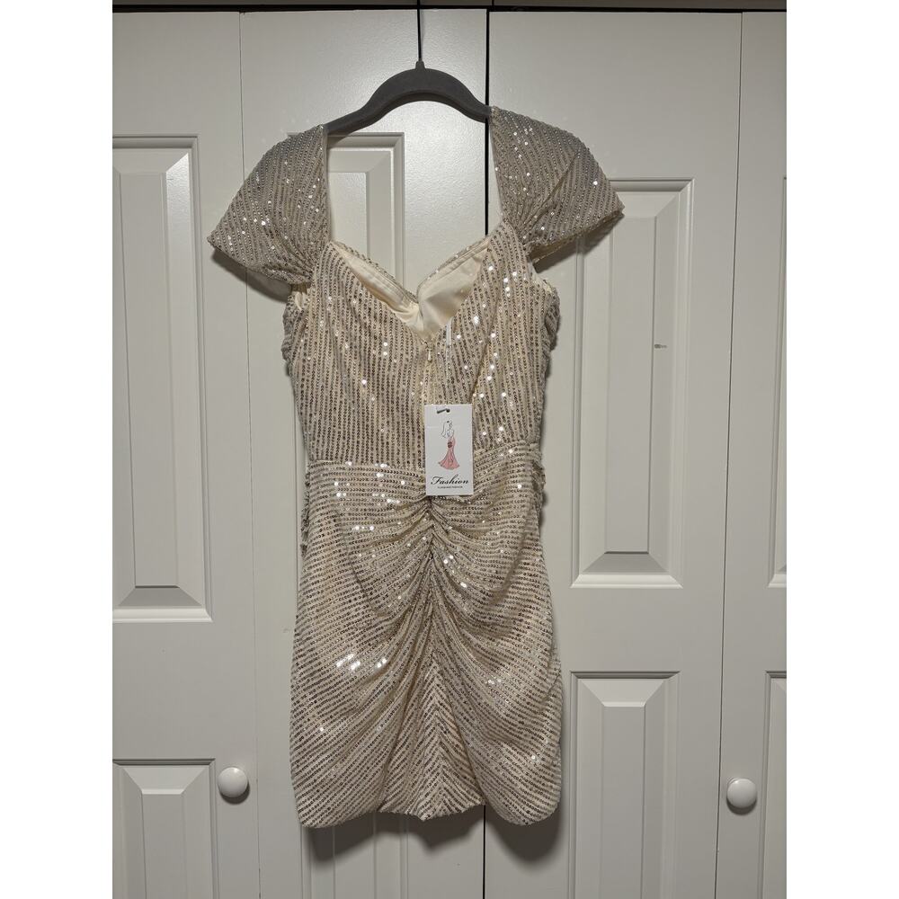 Sequin Ruched Mini Dress Size 6 Elegant Party Dress - Picture 8 of 8